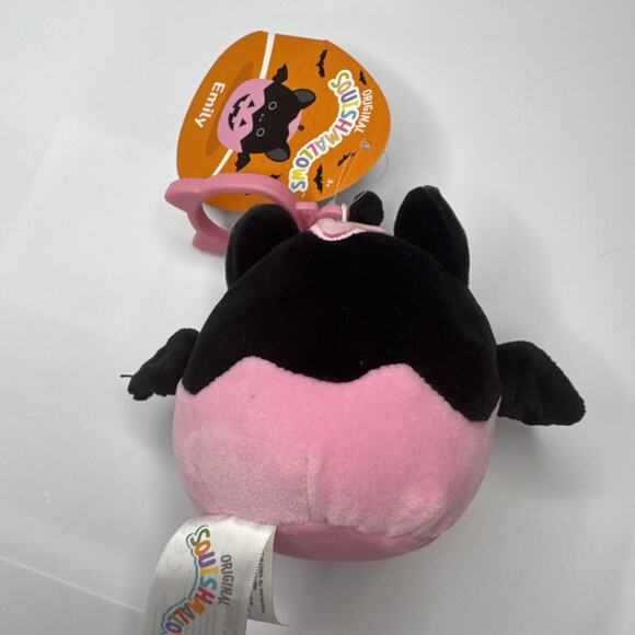 NWT Squishmallows Halloween "Emily" Pink and Black Pumpkin Bat Bag Clip 3.5” - Picture 2 of 3
